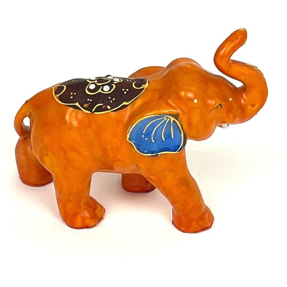 Vintage Japan Porcelain Elephant Figurine Orange Indian Elephant - Picture 2 of 7